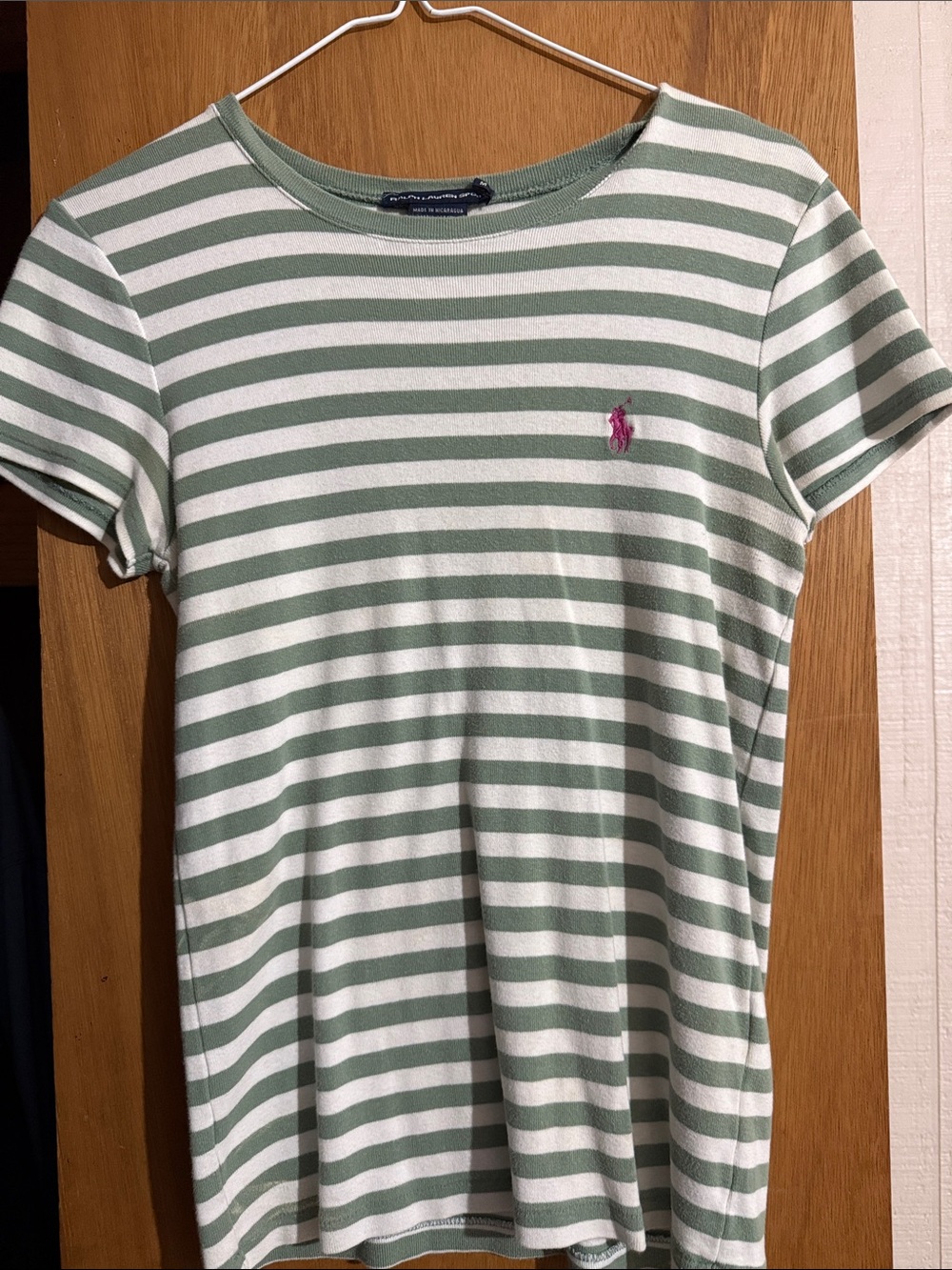 Ralph Lauren Green and White Striped Short Sleeve Tee